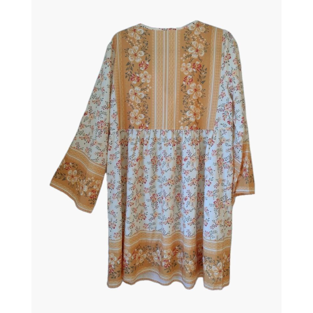Boho Floral Peasant Tunic top/Dress XL Cream/Gold Cottagecore Festival Prairie - Picture 3 of 9